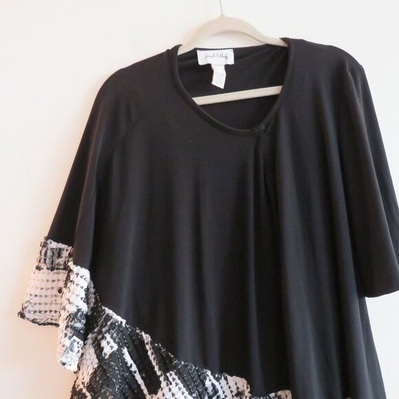 JOSEPH RIBKOFF Asymmetric Hem Waffle Trim Black Oversized Tunic Top - Size 12 - Picture 3 of 13